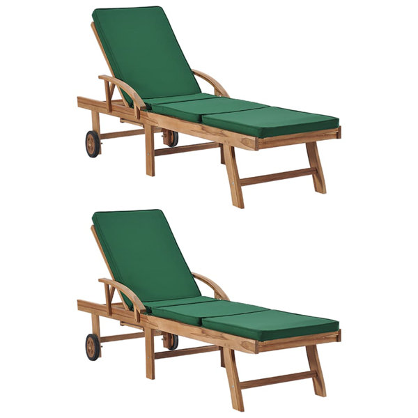 Latitude Run® Sun Loungers With Cushions 2 Pcs Solid Teak Wood Red